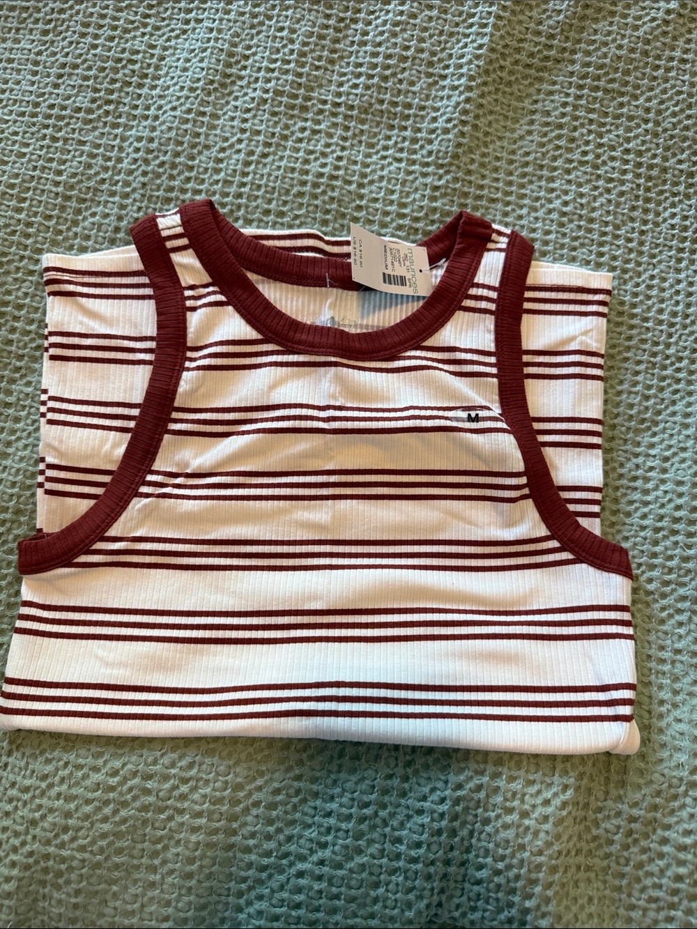 Striped Ribbed Tank Top in Cream & Rust - Picture 2 of 3
